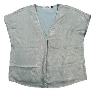 Ally Oops V-Neck Dolman Sleeve Shimmer Shirt Women's Medium Blue/Green Boxy